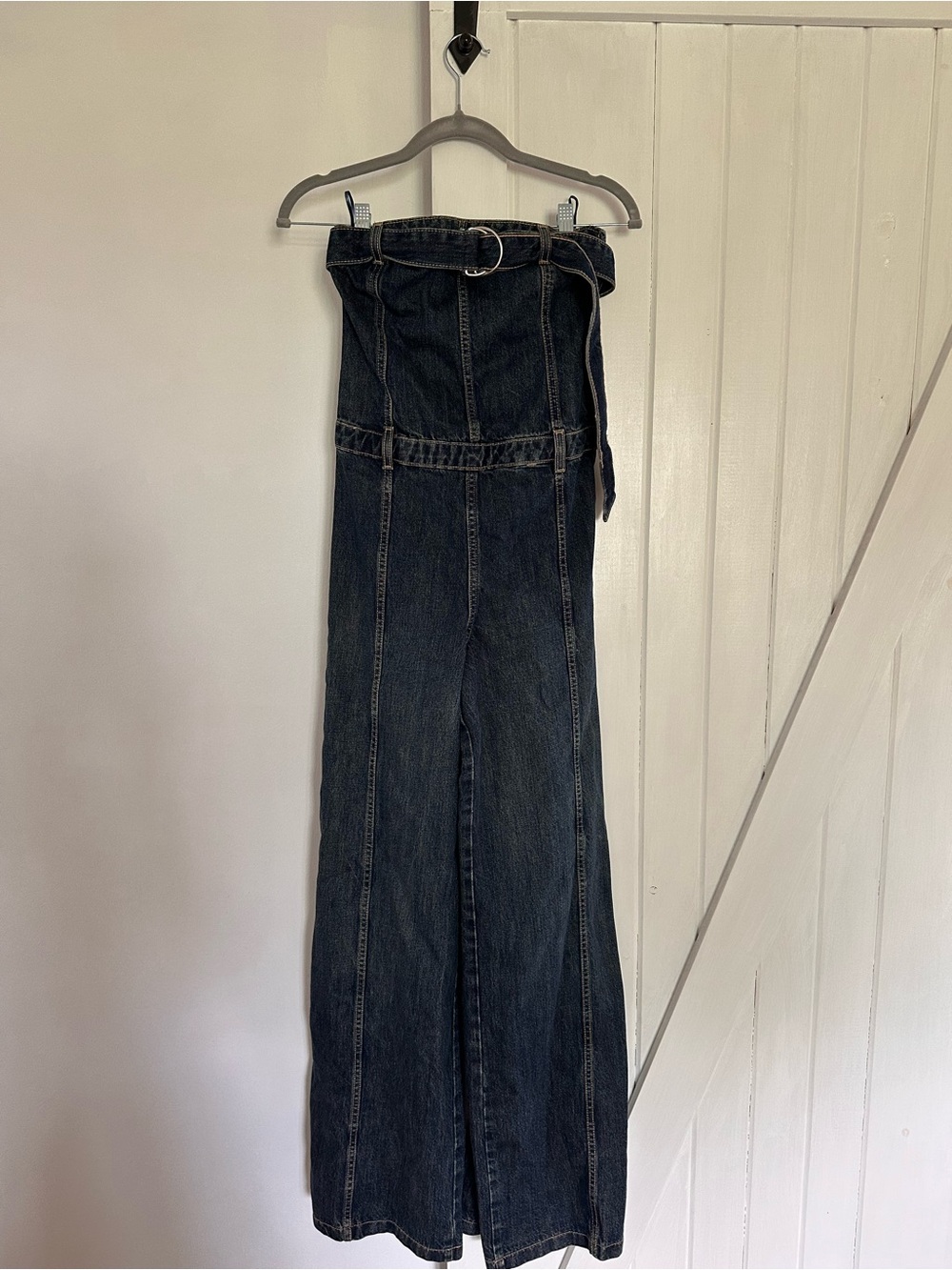 Zara Dark Blue Denim Strapless Overalls with Belt